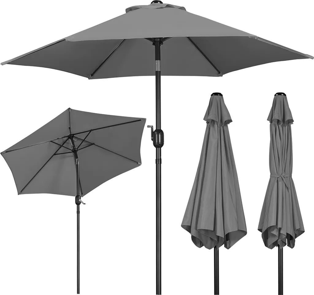 Yaheetech Parasol Ø 230 cm - Grijs - Kantelbare Tuinparasol met Slinger en Windventilatie