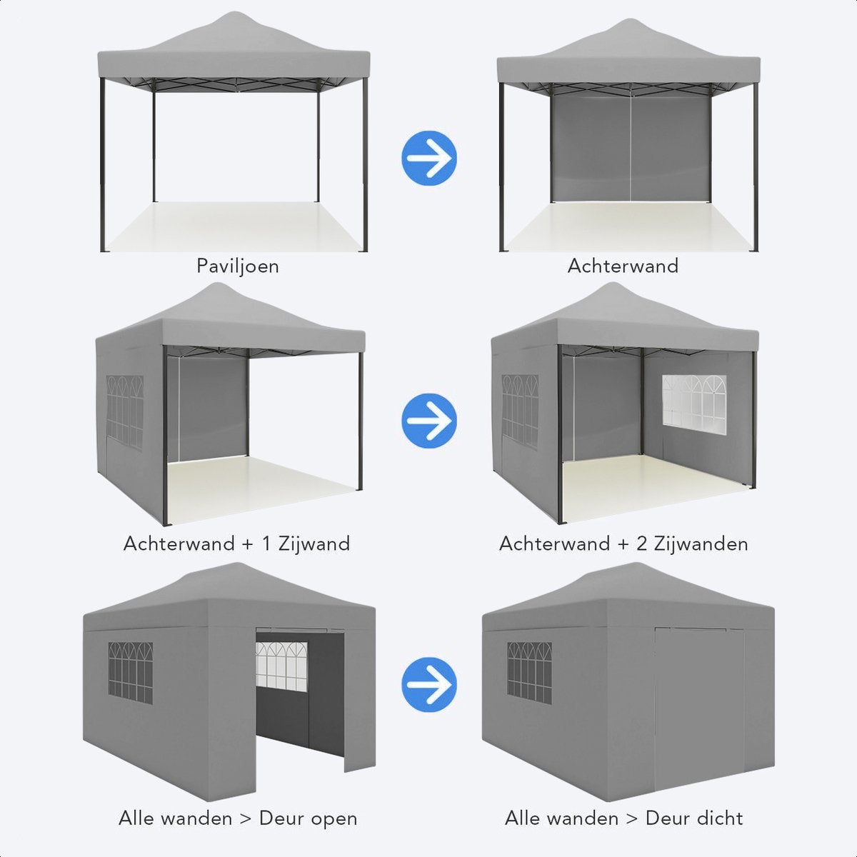 LifeGoods Partytent - Paviljoen - EasyUp - Opvouwbaar - Waterdicht - Met Draagtas met wieltjes - 440 x 297 cm - Donkergrijs