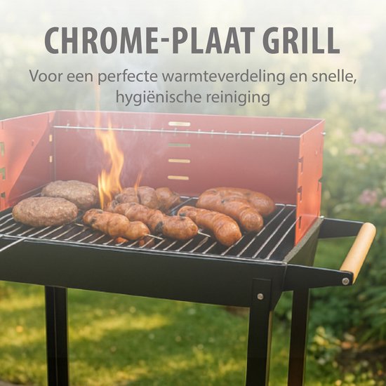 BBQ Collection Barbecue Houtskool - Houtskoolbarbecue met Wielen - Barbeque Verstelbaar Rooster en Windscherm - Barbecue met Zijtafel - Zwart