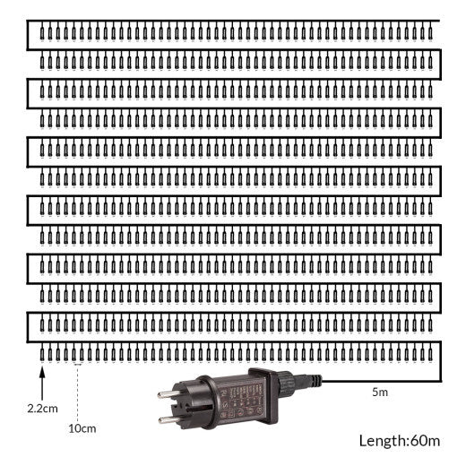 Monzana Lichtsnoer 600 LEDS – Afstandsbediening Timer – Warm Wit
