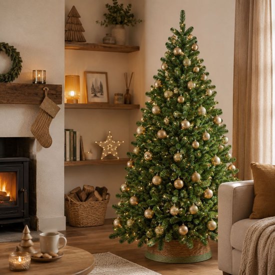 Black Box Trees Grimshaw Boom - Kerstboom met Frosted Sneeuweffect - Kerstversiering voor Binnen in Huis - Kunstboom met Scharnierconstructie - H215 x Ø152 cm - Groen