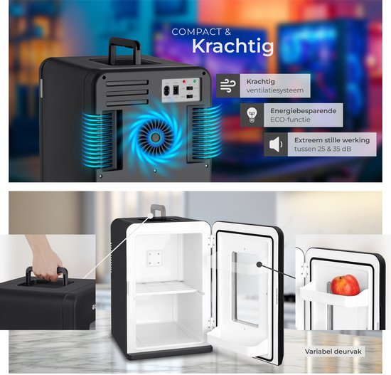 tectake® Mini-Autokoelkast - Draagbare minibar 14L - 2-in-1-functie: koelen en verwarmen - 5 tm 65 °C - Mini Koelkast - Elektrische Koelbox - 12v + 220/240v Aansluiting - Draagbare Campingkoelkast