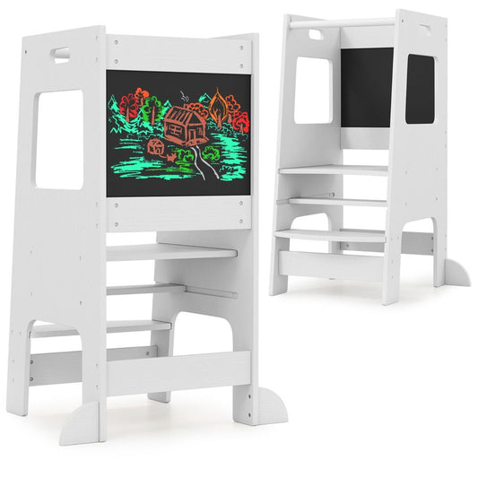 Coast Keukentrapje voor Peuters - Houten Kinderkrukje met Activiteitenbord - Verstelbaar 30/40 cm - Veiligheidsreling - Wit 60 x 49 x 91,5 cm