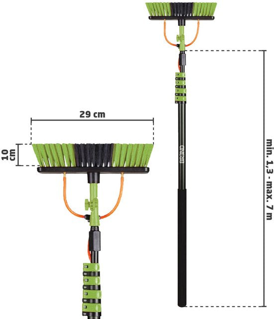 BREND BR-2237 Telescopische Wasborstel Uitschuifbaar tot 7 Meter – 5-Delige Waterborstel met Zeepdispenser – Voor Gevels, Dakpannen en Zonnepanelen