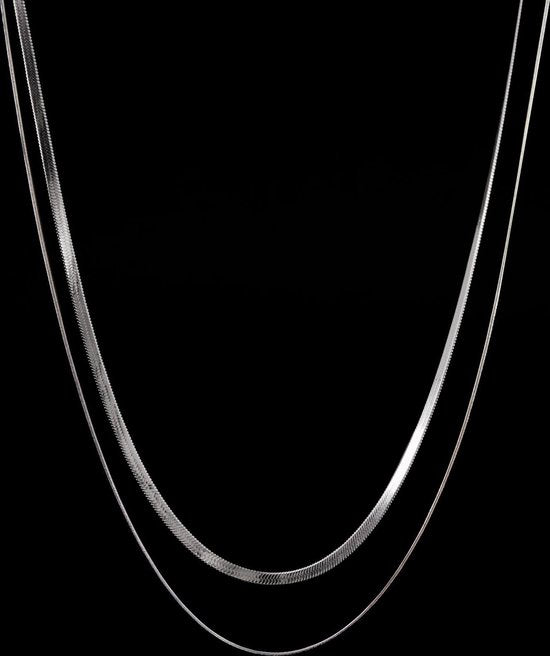 Laura Ferini Dames Ketting Chiara Zilver - Zilverkleurige schakelketting met 2 lagen - 18K Witgoud Verguld - Halsketting - Collier - Sieraad - Accessoires - Dames Ketting