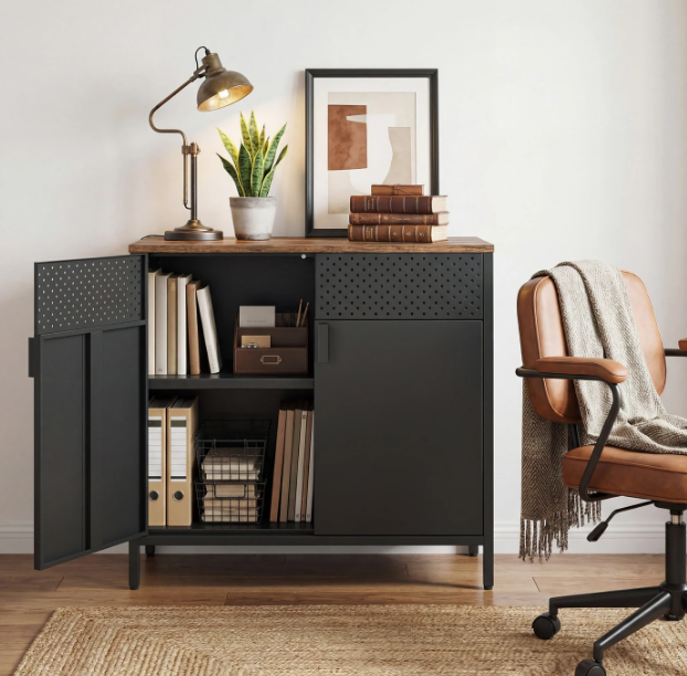 Joyfurnos Zwarte Opbergkast met Deur & Verstelbare Plank - 80 x 40 x 76 cm