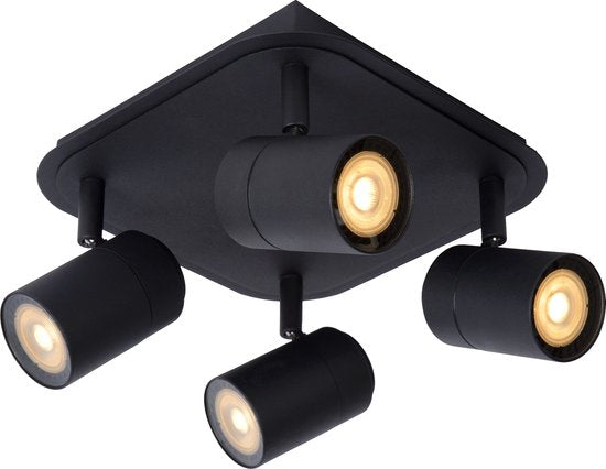 Lucide LENNERT - Plafondspot (Plafondlamp) Badkamer - LED Dimbaar - GU10 - 4x5W 3000K - IP44 - Zwart