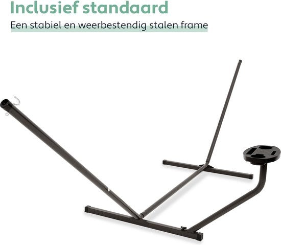 Vita5 Hangmat met Standaard en Spreidstok – 2 Persoons – incl. Bekerhouder - Afneembaar kussen – uv-bestendig – Lichtgrijs