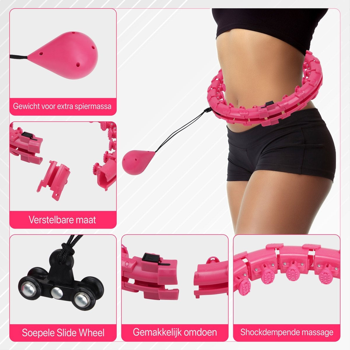 Niceey Fitness Hoelahoep Volwassenen – 24 Schakels - Sport Hula Hoop met Gewicht – Hoepel - Verstelbaar tot 150cm Omtrek – Thuis Sporten – Roze