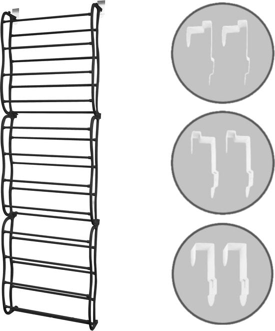O'DADDY® hangend schoenenrek deur - Geschikt voor opdek en stompe deuren – 20 x 51 x 182 cm - Zwart
