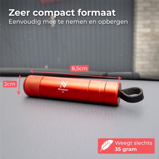 Nuvance - Veiligheidshamer - Noodhamer - Incl. Zelfklevende Houder en Testglas - Lifehammer - Gordelsnijder - Auto Hamer - Veilig Onderweg - Rood