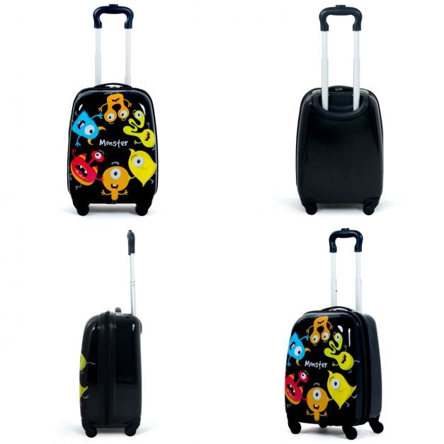 Coast Kinderkofferset 2-delig Kindertrolley + Rugzak Monsters Zwart