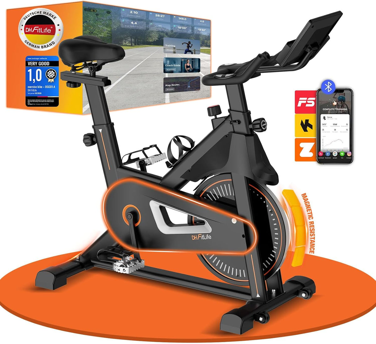 DH FitLife Magnetische Hometrainer - Zwart - 120 x 53 x 110 cm - Stil, Verstelbaar, Hartslagmeter