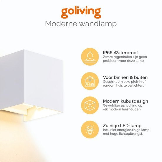 Goliving lamp – Wandlamp wit binnen en buiten – Kubuslamp industrieel – Waterdichte LED-verlichting - Energiezuinig en roestvrij - 10 x 10 x 10 cm