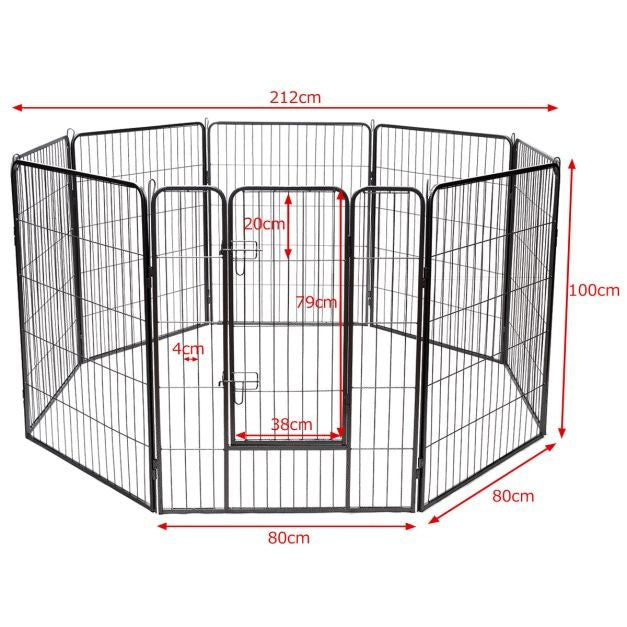 Coast 8-delige Opvouwbare Metalen Hondenren - Zwart - 212 x 212 x 100
