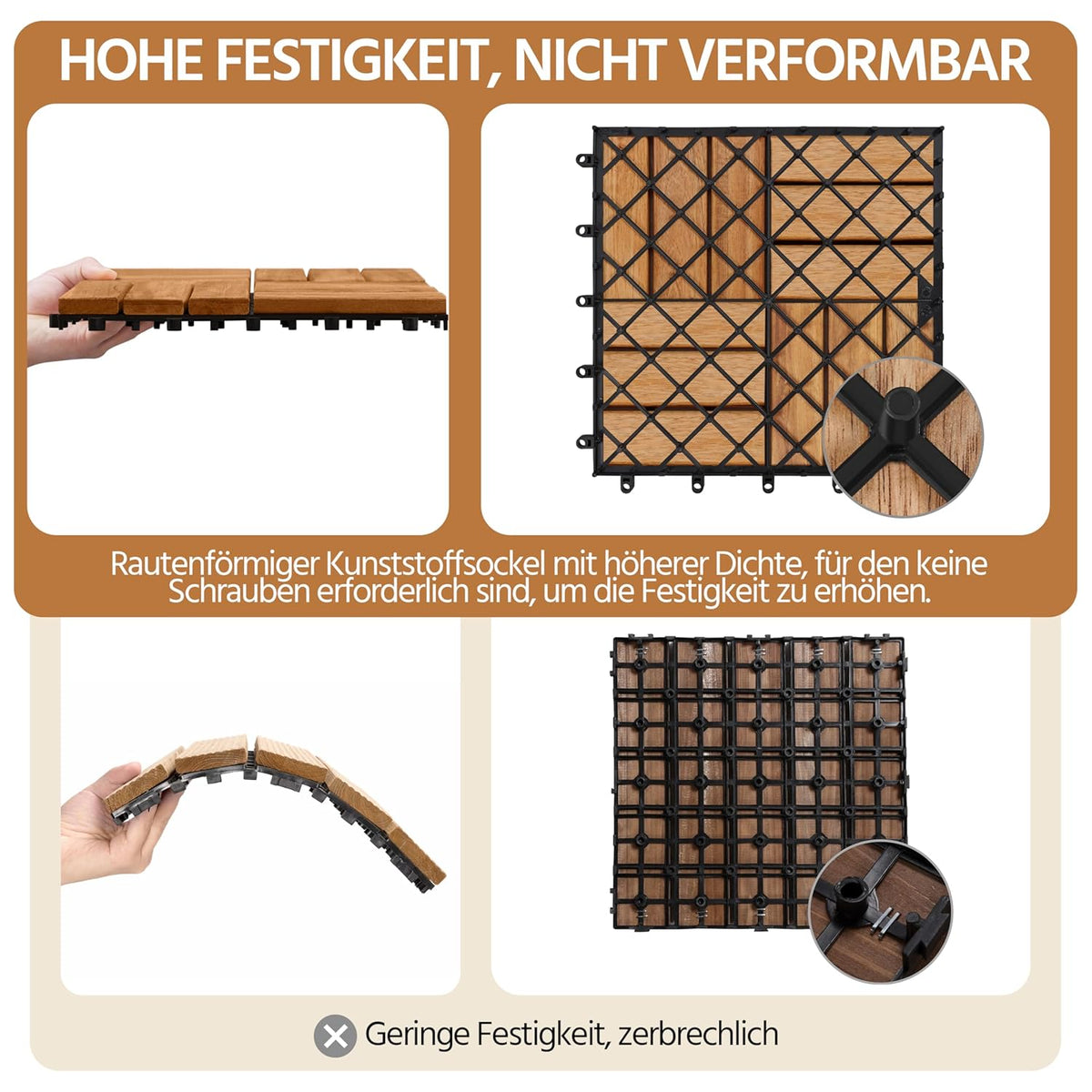 Yaheetech Acacia Houten Vlondertegels Lichtbruin - 27 Stuks - 30 x 30 cm - Waterbestendige Kliktegels voor Balkon, Terras & Tuin
