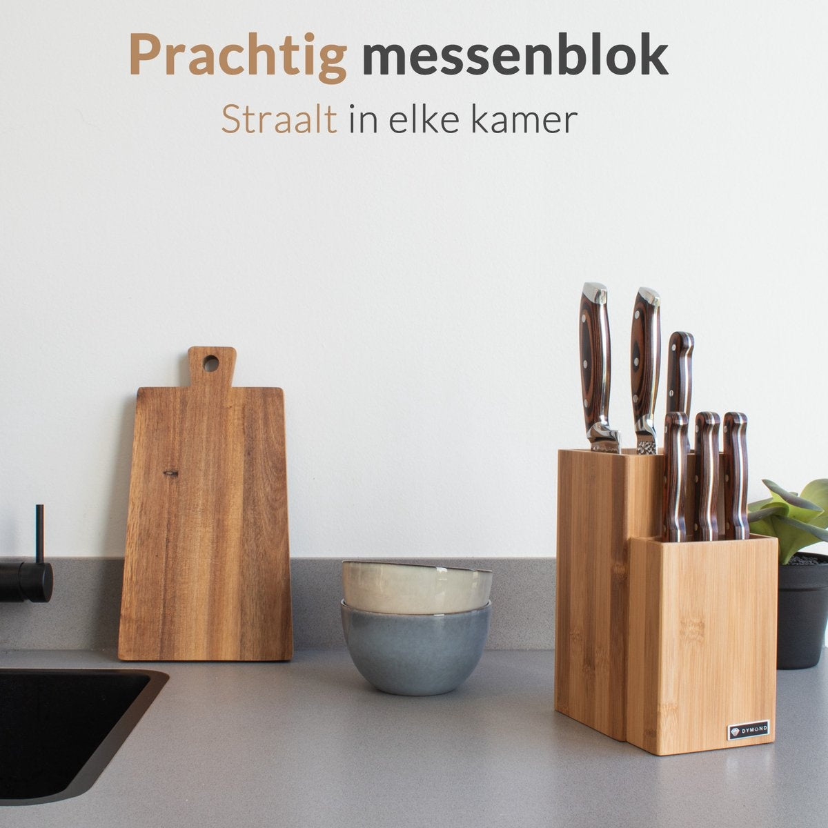 Dymund Messenblok - voor 15+ Messen - Duurzaam FSC Hout - Universeel - Bamboe