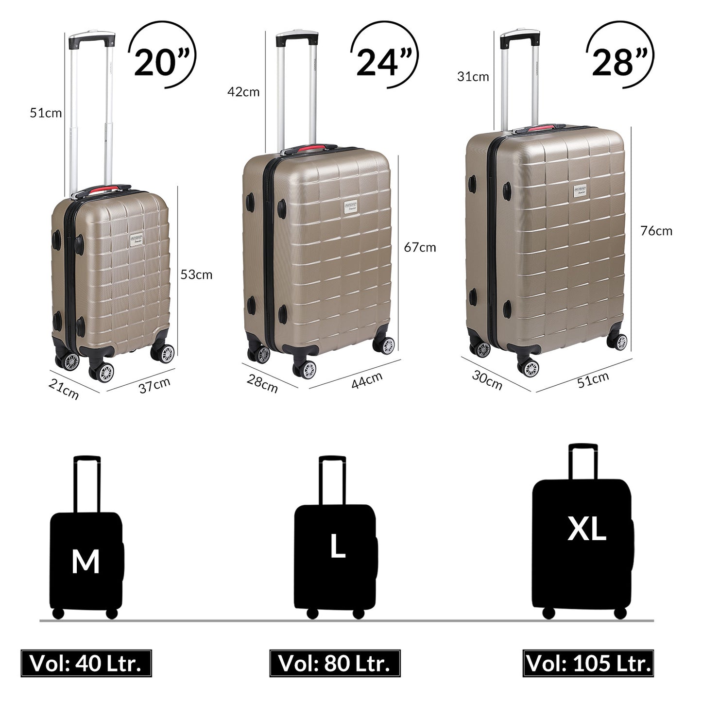 Monzana Kofferset Exopack - 3 delig TSA Slot Wielen - Champagne