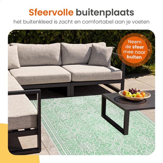 Goliving Buitenkleed Summer Flora - 183x290CM - Tuintapijt - Buitentapijt - Vloerkleed - Tuinkleed - Omkeerbaar - Incl. Draagtas - Groen/Wit