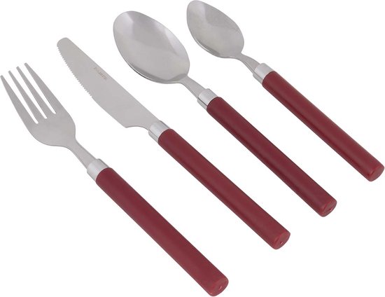 Bo-Camp - Bestekset - RVS - 16-Delig - 4 Personen - Rood