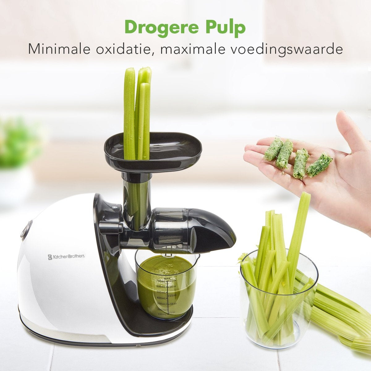 KitchenBrothers Slowjuicer - Groenten en Fruitpers - 700ml - Wit