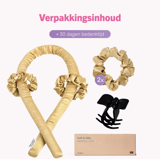 Soft & Silky Heatless curls - Satin - Incl. 2 scrunchies en 1 haarklip - Haarrollers - Krulspelden - Krullen zonder hitte - Haarkruller - Krullend haar producten