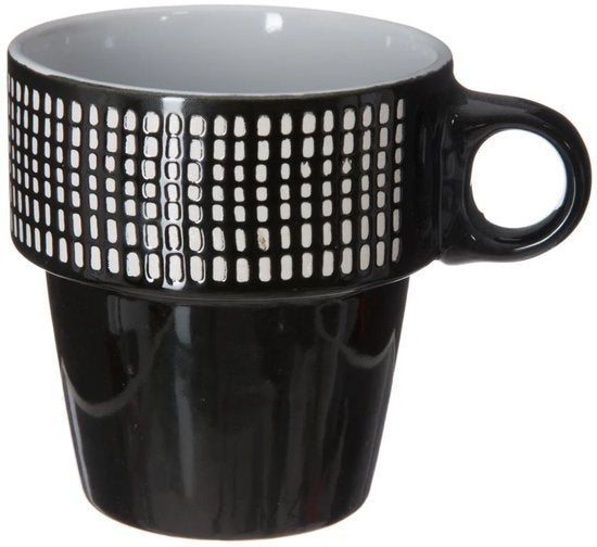 Secret de Gourmet Koffie mokken/bekers Artista - 6x stuks in metalen rekje - Keramiek - glans afwerking - 260 ml - 8 x 9 cm