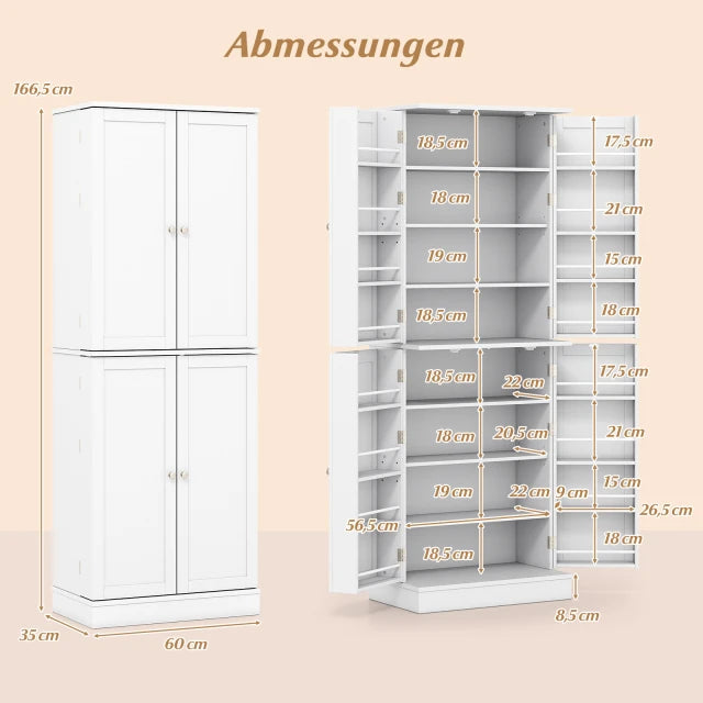 Coast Keukenkast - 166,5x60x35 cm - Opbergkast - Verstelbaar - 16-Vaks - Wit