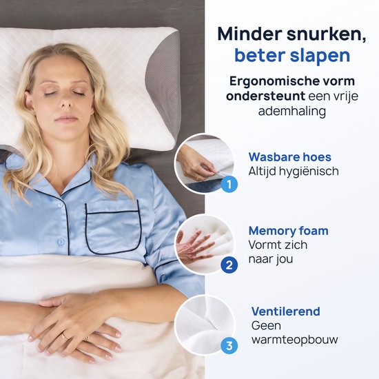Alyze Anti snurk kussen - Voor iedere slaaphouding - 62 x 37cm - Hoofdkussen - Ergonomisch - Slaap - Vlinder - Kussen - Nekklachten - Memory foam - wit - Alyze