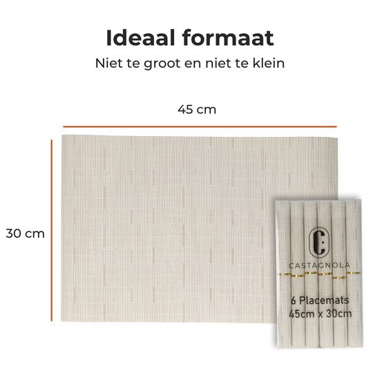 Castagnola Placemats - Placemat van Kunststof - Onderlegger - Onderzetter - Placemats Plastic en PVC - 6 Stuks - 45 x 30 cm - Beige