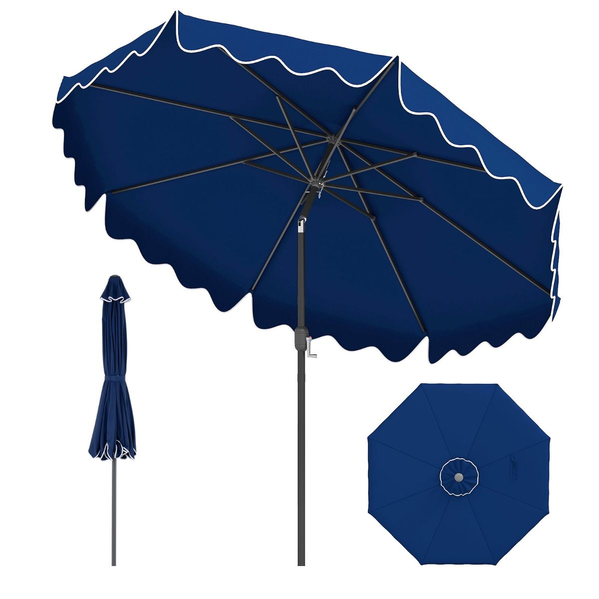 Coast tuinparasol - met zwengel - 30° kantelbaar - blauw 270 cm