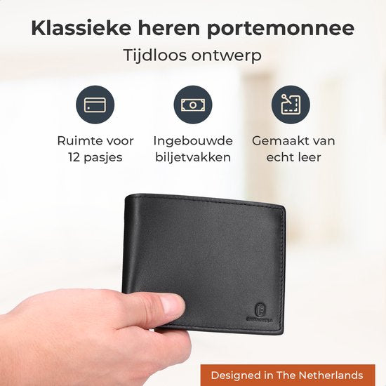 Castagnola Leren Portemonnee - Portefeuille Heren met Kaarthouders - Zonder Muntvak - 12 Pasjes en 2 Biljetvakjes - Anti Skimming en Hacking