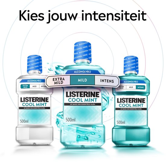 Listerine Cool Mint Mild Mondspoeling, Met Essentiële Oliën, Tegen Slechte Adem en Tandplak, Mild Muntsmaak, 1 L