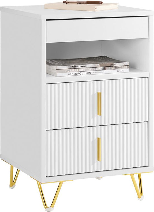 SoBuy Nachtkastje, nachtkastje met 3 laden en plank, moderne bijzettafel voor slaapkamer en woonkamer, wit, 40 x 40 x 63 cm (b x d x h) FBT168-W