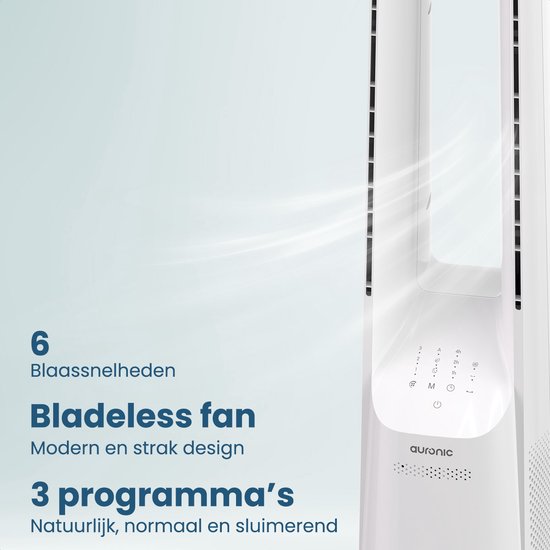 Auronic Torenventilator - Bladeless Model - Luchtkoeler - Vloerventilator - Stille Ventilator Staand - 101 CM - 6 Snelheden - Fan - Met Timer - 39 dB - Wit