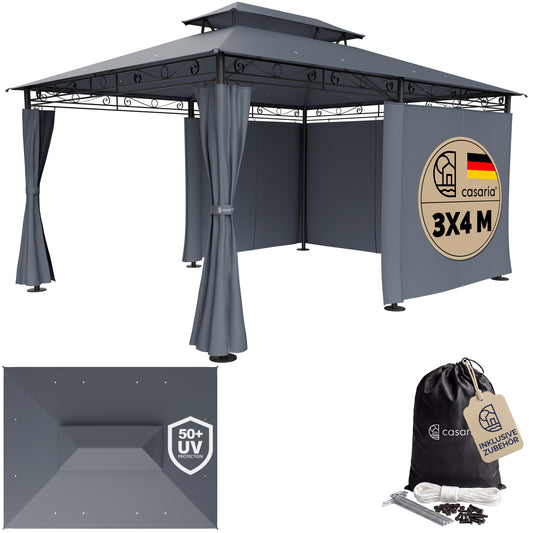 Casaria Topas Paviljoen 3 x 4 m - Met Zijwanden en Ventilatiedak - UV-bescherming 50+ - Stalen Frame - Antraciet