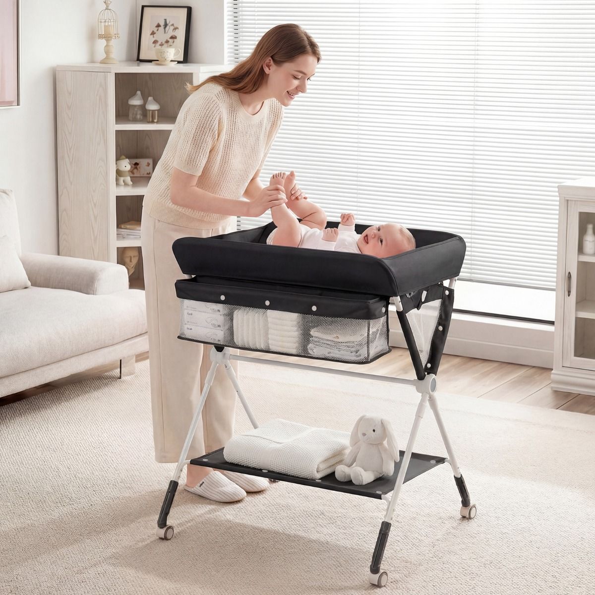 Coast Opvouwbare Commode - 3-voudig verstelbare hoogte - Met opbergruimte en wielen - 81 x 66,5 x 95-101 cm