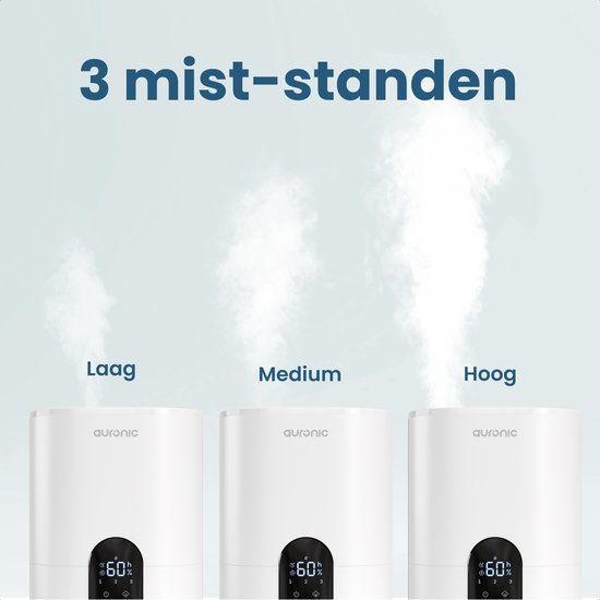 Auronic Luchtbevochtiger - 4 Liter - 40m2 - Geschikt voor Woonkamer, Kantoor, Slaapkamer, Babykamer en Meer - Met Aromatherapie - BPA-Vrij - Wit