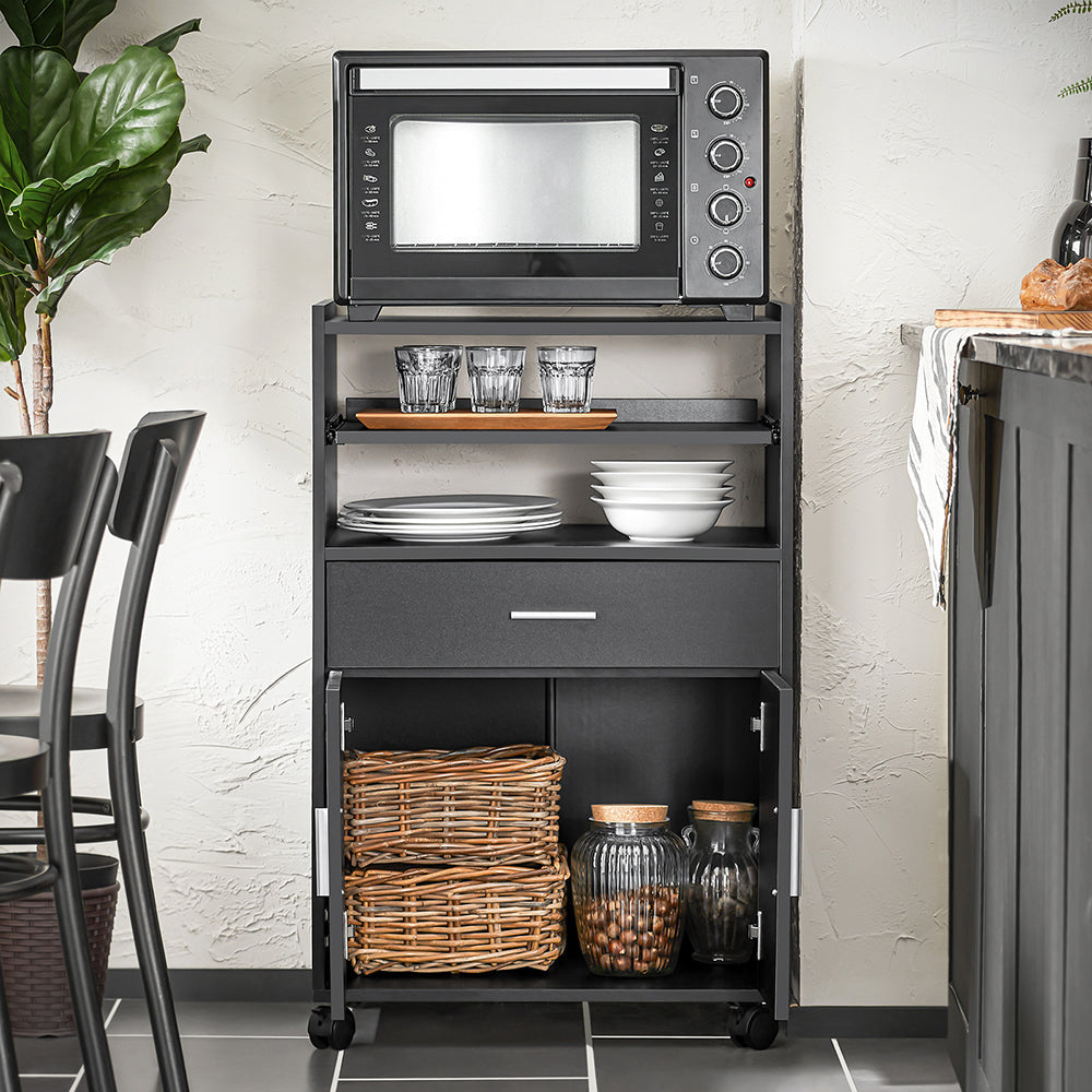 SoBuy Keukenwagen met zwenkwielen - Max. 60 kg - 2 Kasten - 59 x 92 x 40 cm - Zwart
