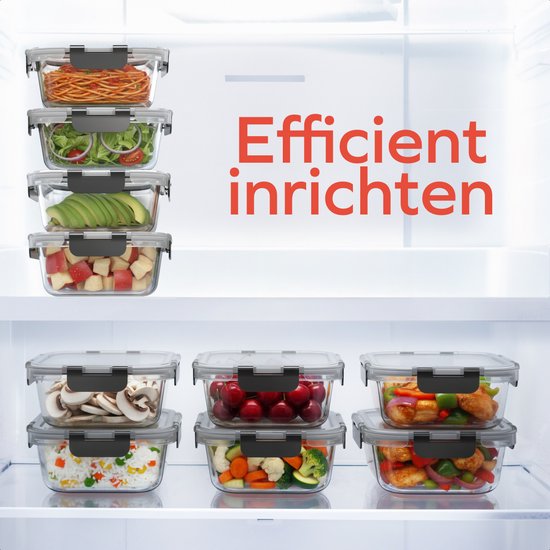KitchenBrothers Meal Prep Bakjes - Glazen Vershoudbakjes - Luchtdicht - BPA en PFAS Vrij - 1L - Glas - 10 Stuks