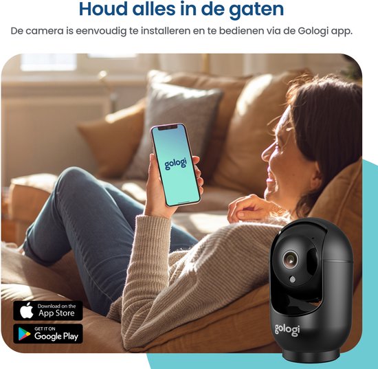 Gologi Huisdiercamera met App - Hondencamera - Pet camera - Beveiligingscamera - Security camera - Voor alle huisdieren - Met wifi - Zwart