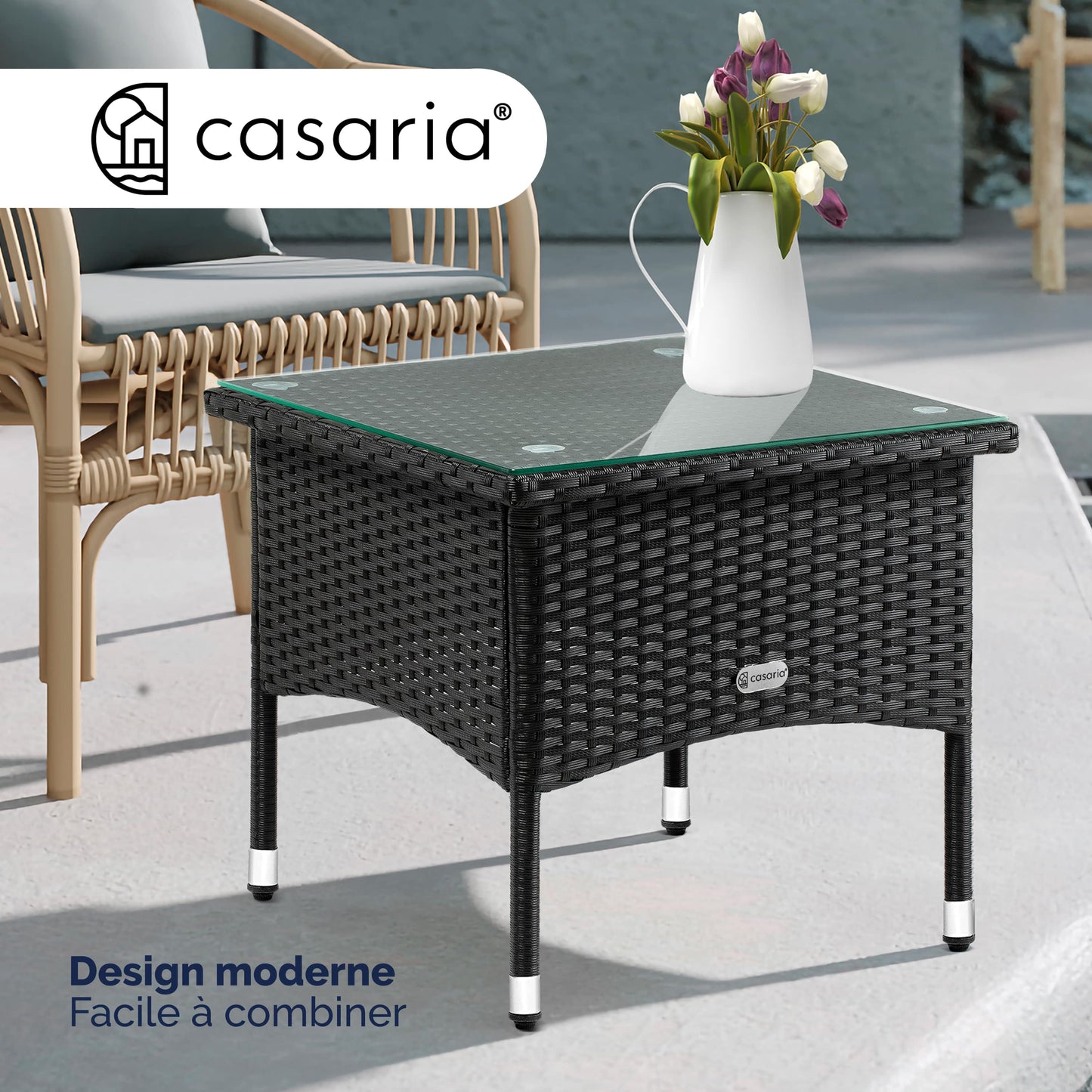 Casaria Bijzettafel Polyrotan Zwart 50x50x45cm