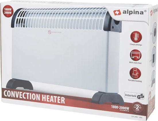 alpina Elektrische Convectorkachel – 3 Warmtestanden & Turbo – 2000 W – 53 x 20 x 38.5 cm – Wit