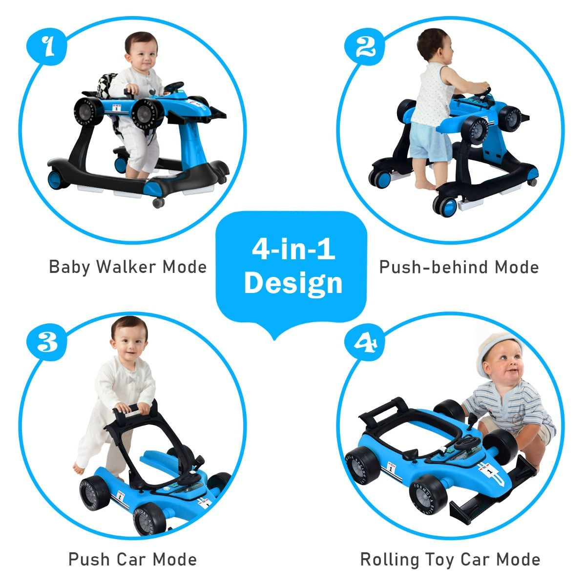 Coast 4 in-1 Loopauto met Instelbare Hoogte - Blauw