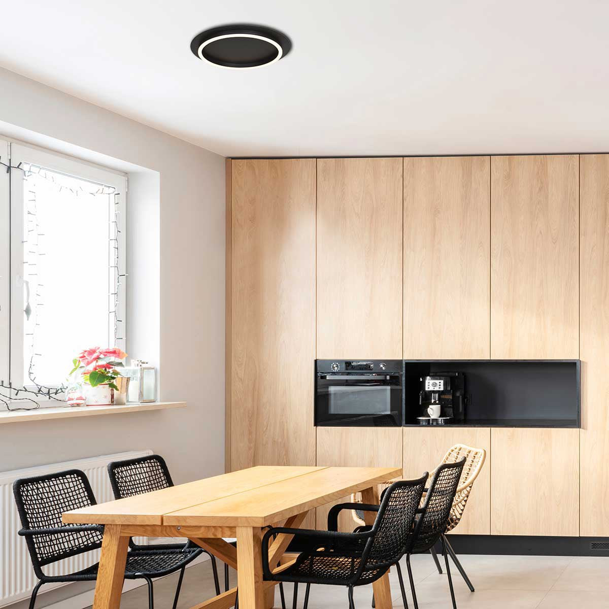 Plafonnieres Ringlux 3655ZW zwarte plafondlamp Ø32 cm met warm LED licht, metaal en kunststof, trendy design, merk Steinhauer