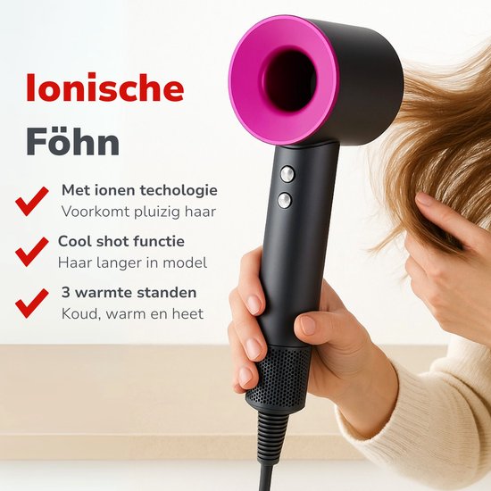 alpina Ionische Haardroger 1600W - Fohn met 3 Warmte Standen - Haar Droger met Cool Shot en Zelfreiniging - Hairdryer met 360° Magnetische Opzetstuk - Ionentechnologie - Grijs