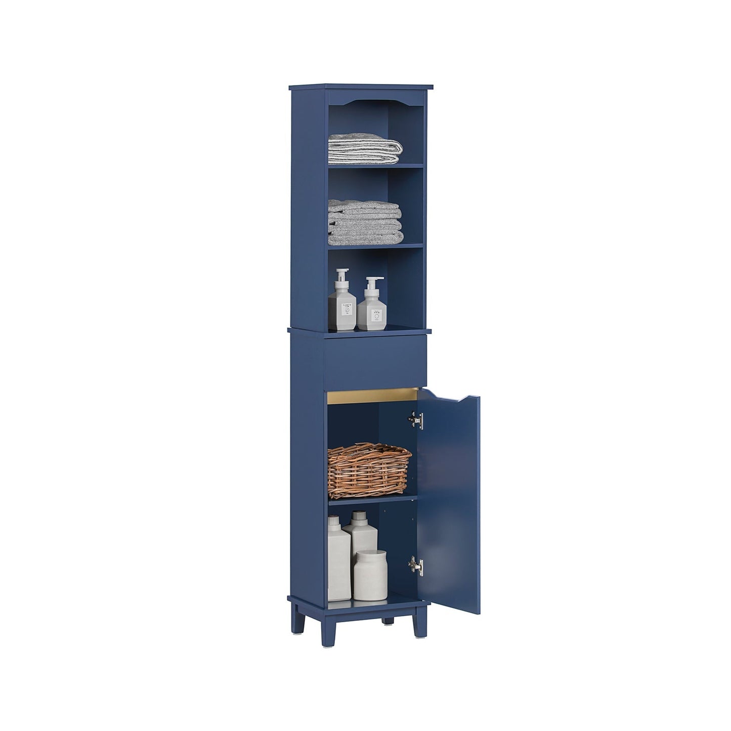 SoBuy Badkamer Kolomkast - Hoge kast - 3 Plank - 1 Deur - 35 x 30 x 170 cm - Blauw