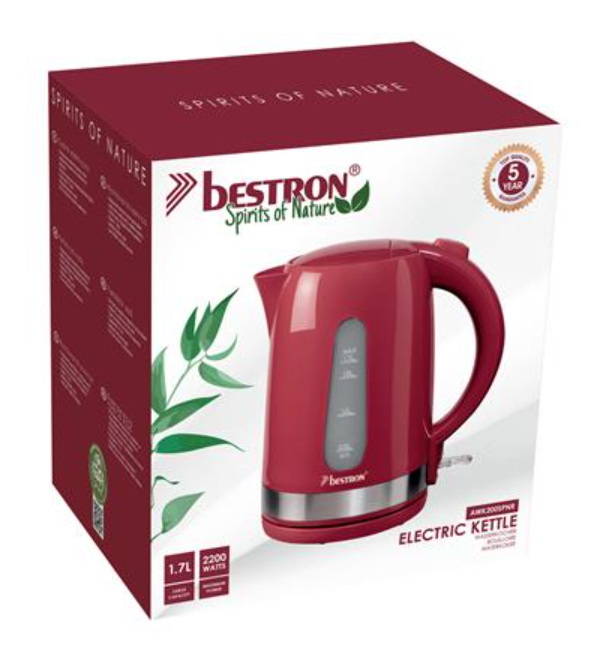 Bestron AWK200SPNR Waterkoker - 1,7 L - 2200 W - RVS/Kunststof - Rood