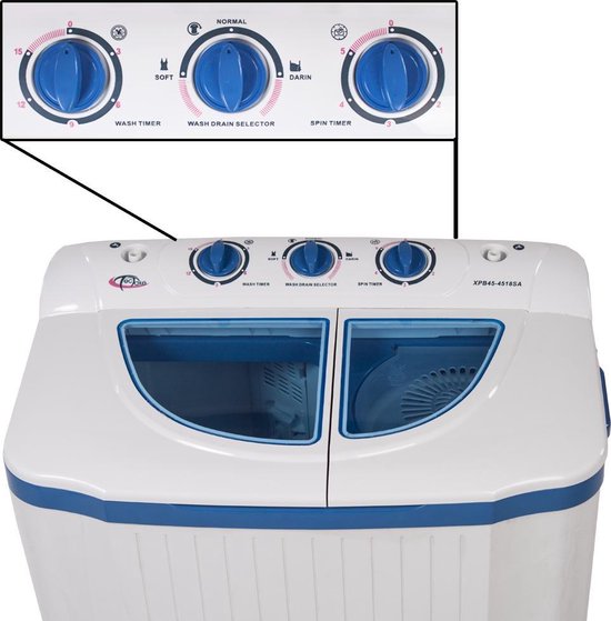 TecTake 400777 Was-droogcombinatie Vrijstaand Bovenbelading Blauw, Wit