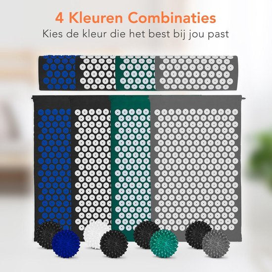 LifeGoods Acupressuur Mat met Kussen - Shakti mat - Spijkermat Incl. 2x Triggerpoint Bal - 60x40x2cm - Zwart/Blauw
